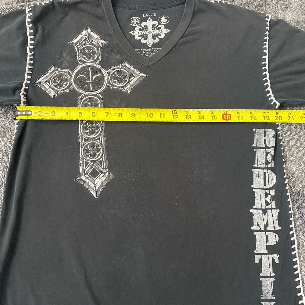 Y2K Raw State Redemption Winged Gothic Cross T-Shirt Black Thick Stitch Size L - Picture 7 of 8